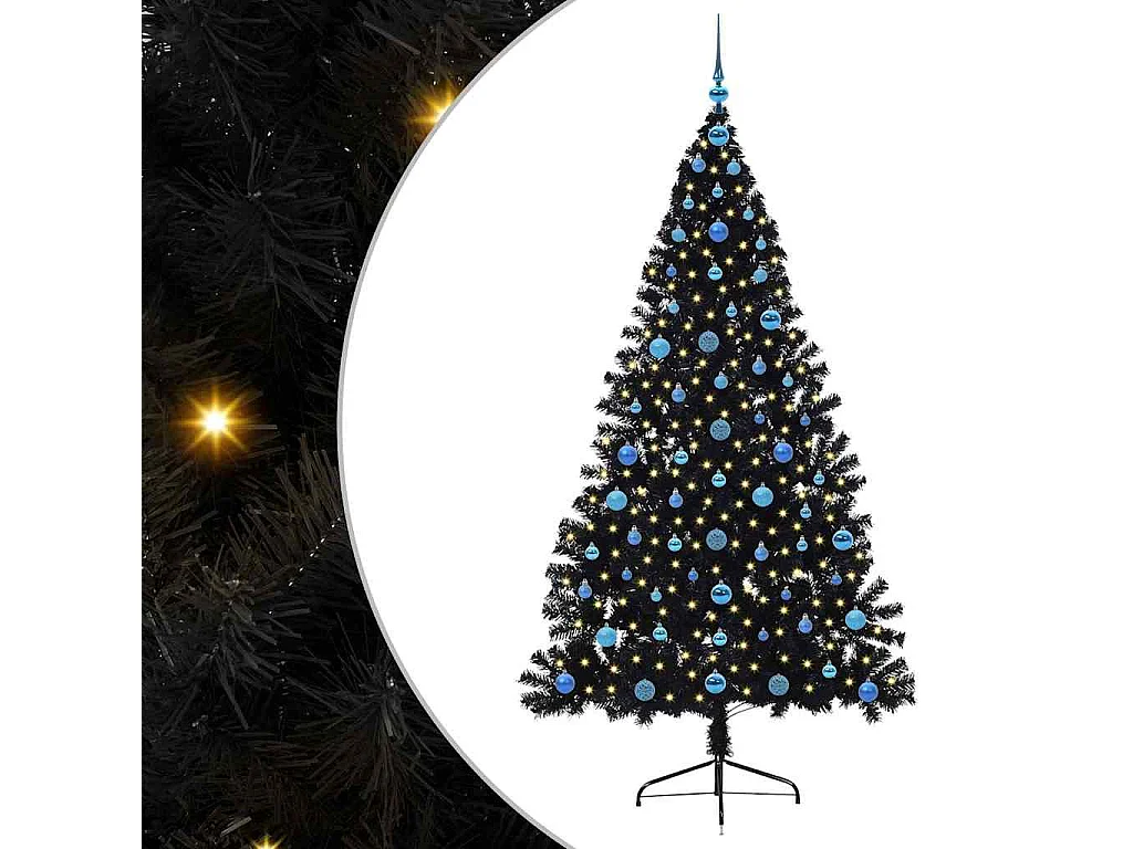 Sapin de Noël artificiel pré-éclairé Noir 210 cm PVC