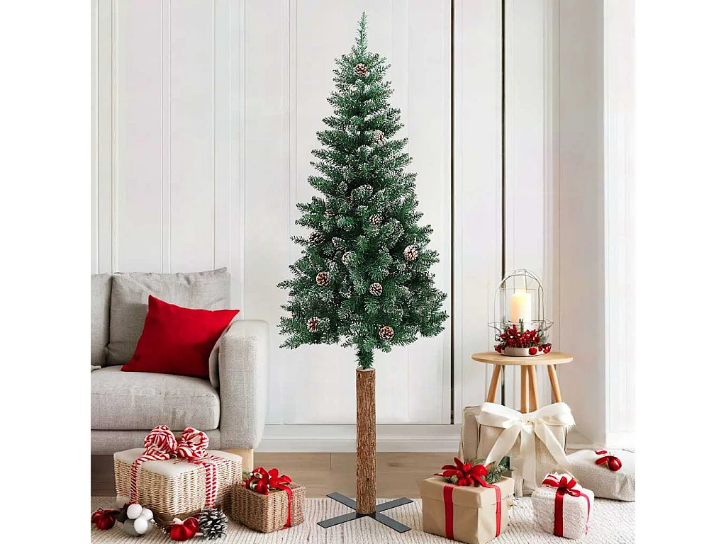 Slanke kerstboom echt hout en wit sneeuwgroen 180 cm