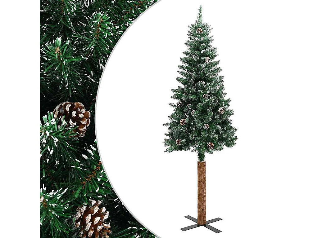 Slanke kerstboom echt hout en wit sneeuwgroen 180 cm