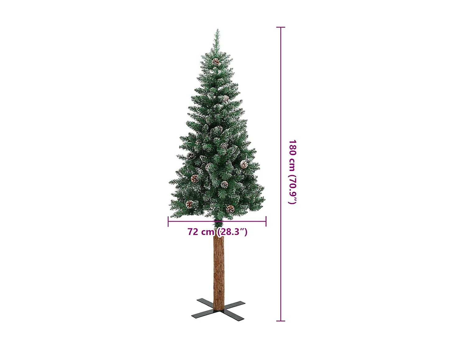 Slanke kerstboom echt hout en wit sneeuwgroen 180 cm