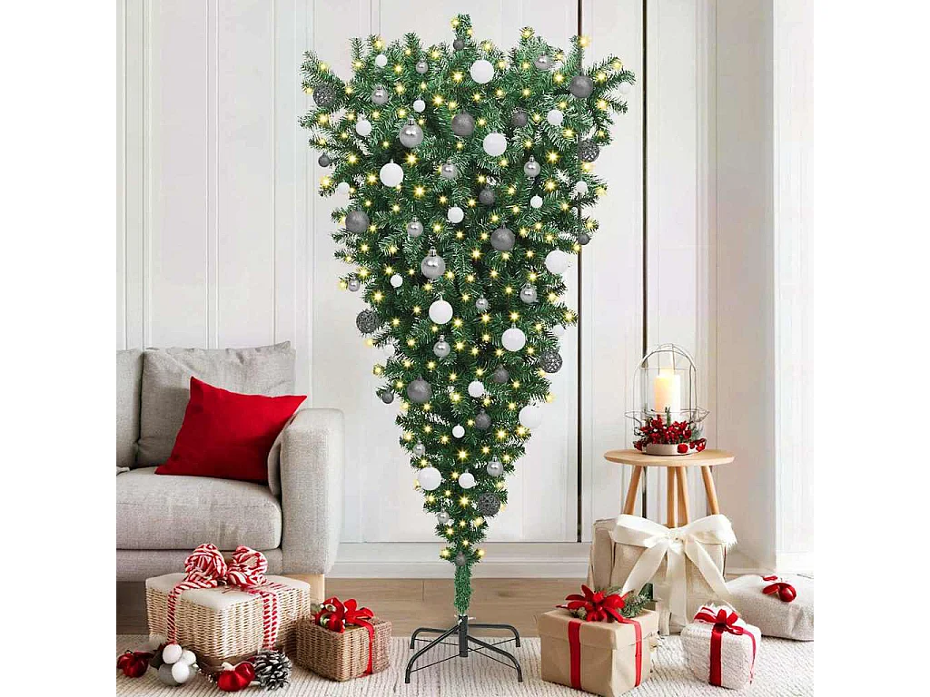 Sapins de Noël artificiels pré-éclairés à l'envers avec ensemble de boules