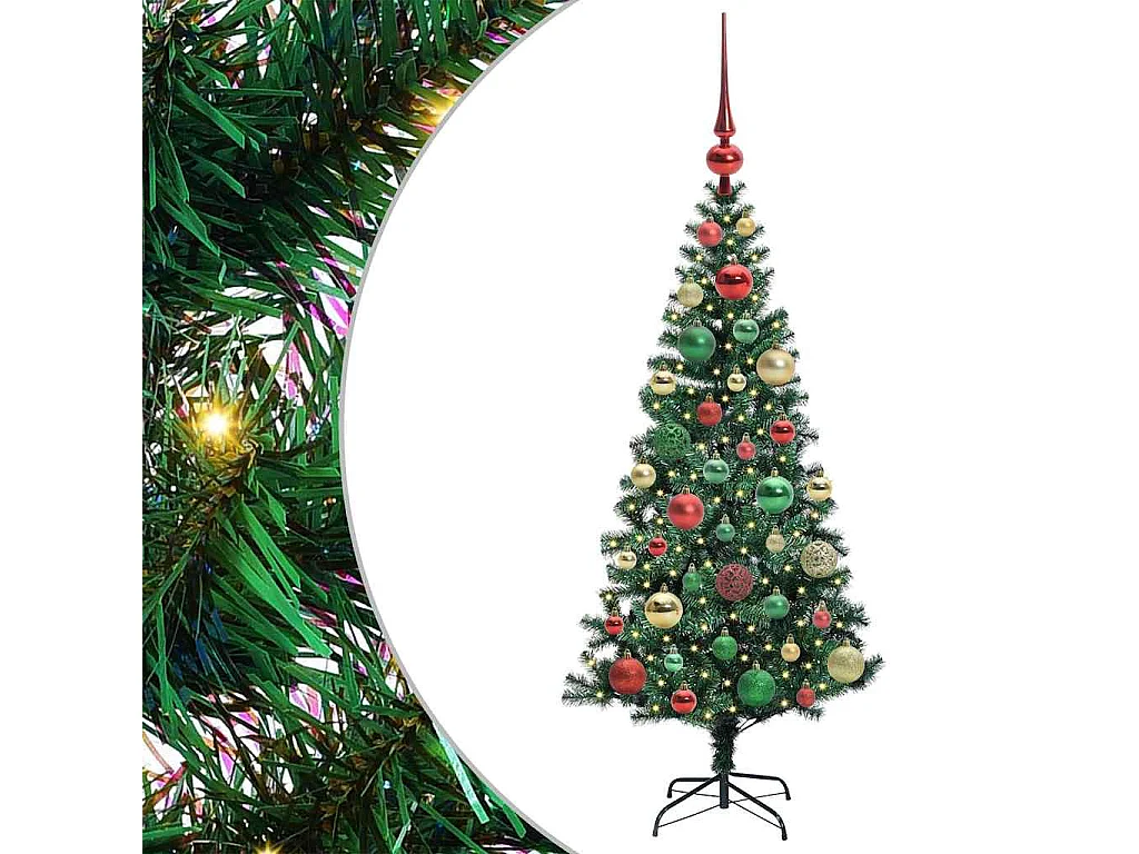 Voorverlichte kunstkerstboom groen 120 cm PVC en metaal