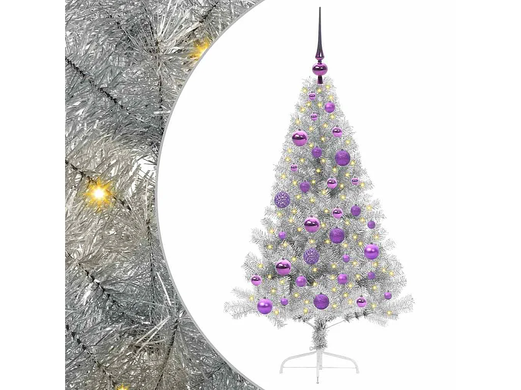 Voorverlichte kunstkerstboom zilver 120cm PET