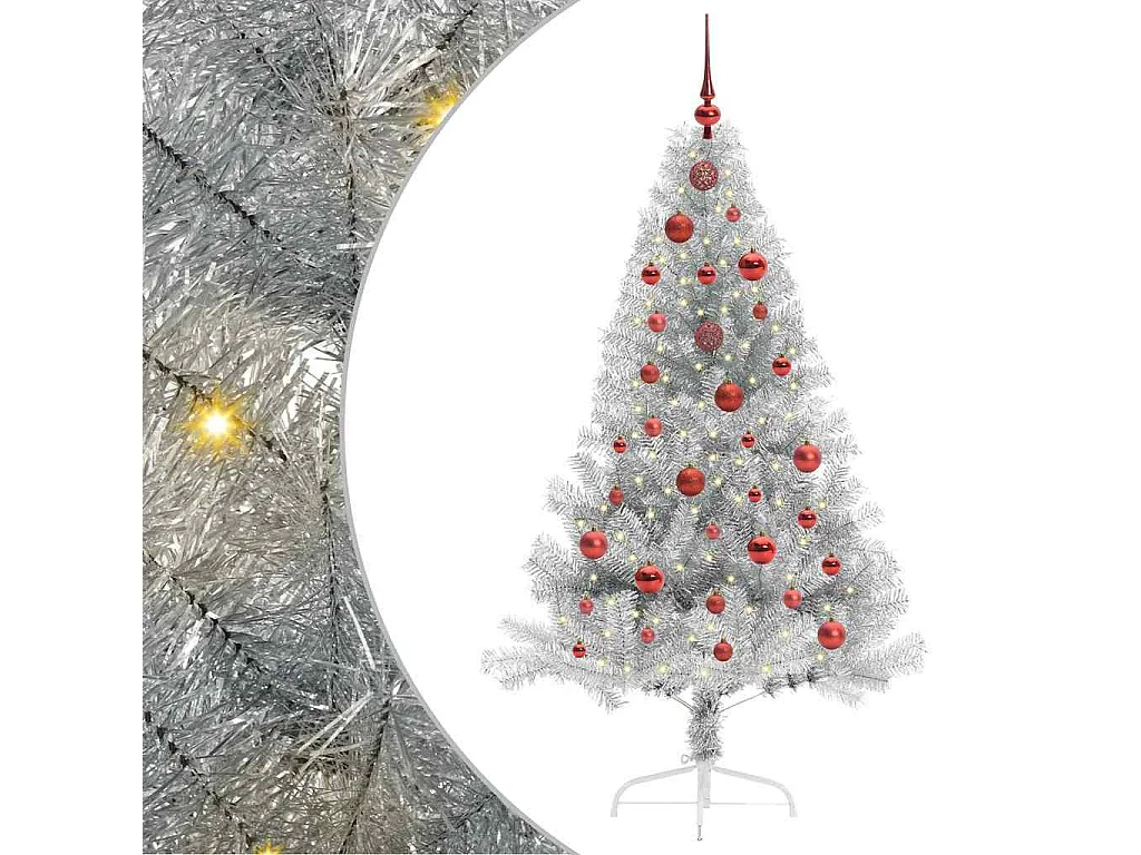 Sapin de Noël artificiel pré-éclairé Argent 150 cm PET