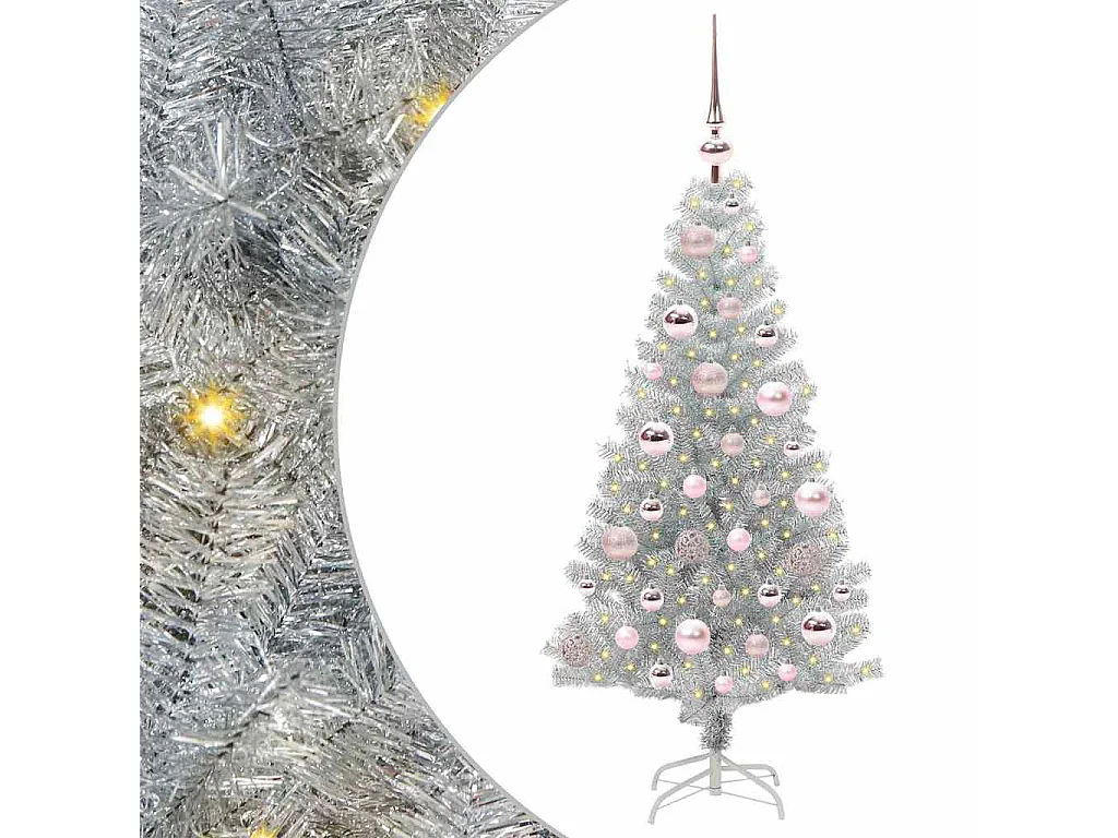 Sapin de Noël avec 150 LED avec support Argent 120 cm PET