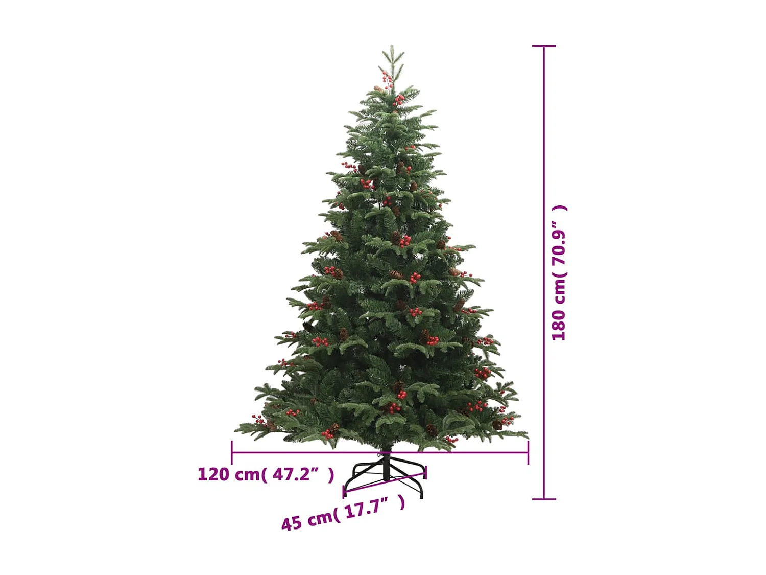 Albero di Natale artificiale con pigne e bacche 180 cm