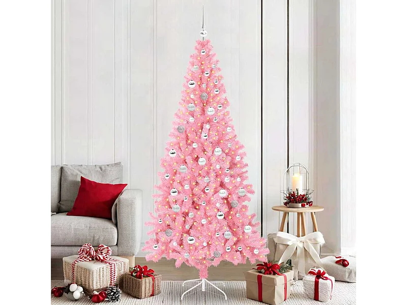 Albero di Natale con 300 LED con supporto Rosa 210 cm PVC