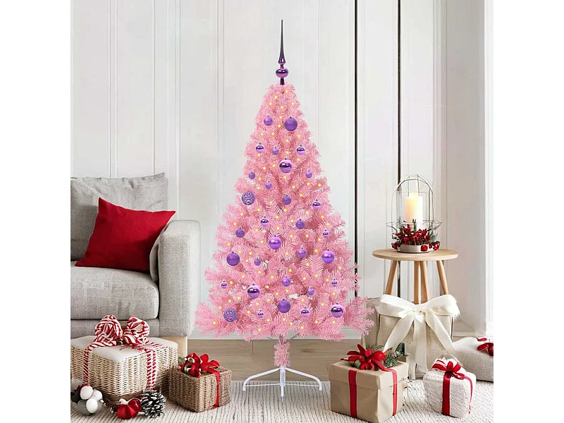 Voorverlichte kunstkerstboom roze 150cm PVC