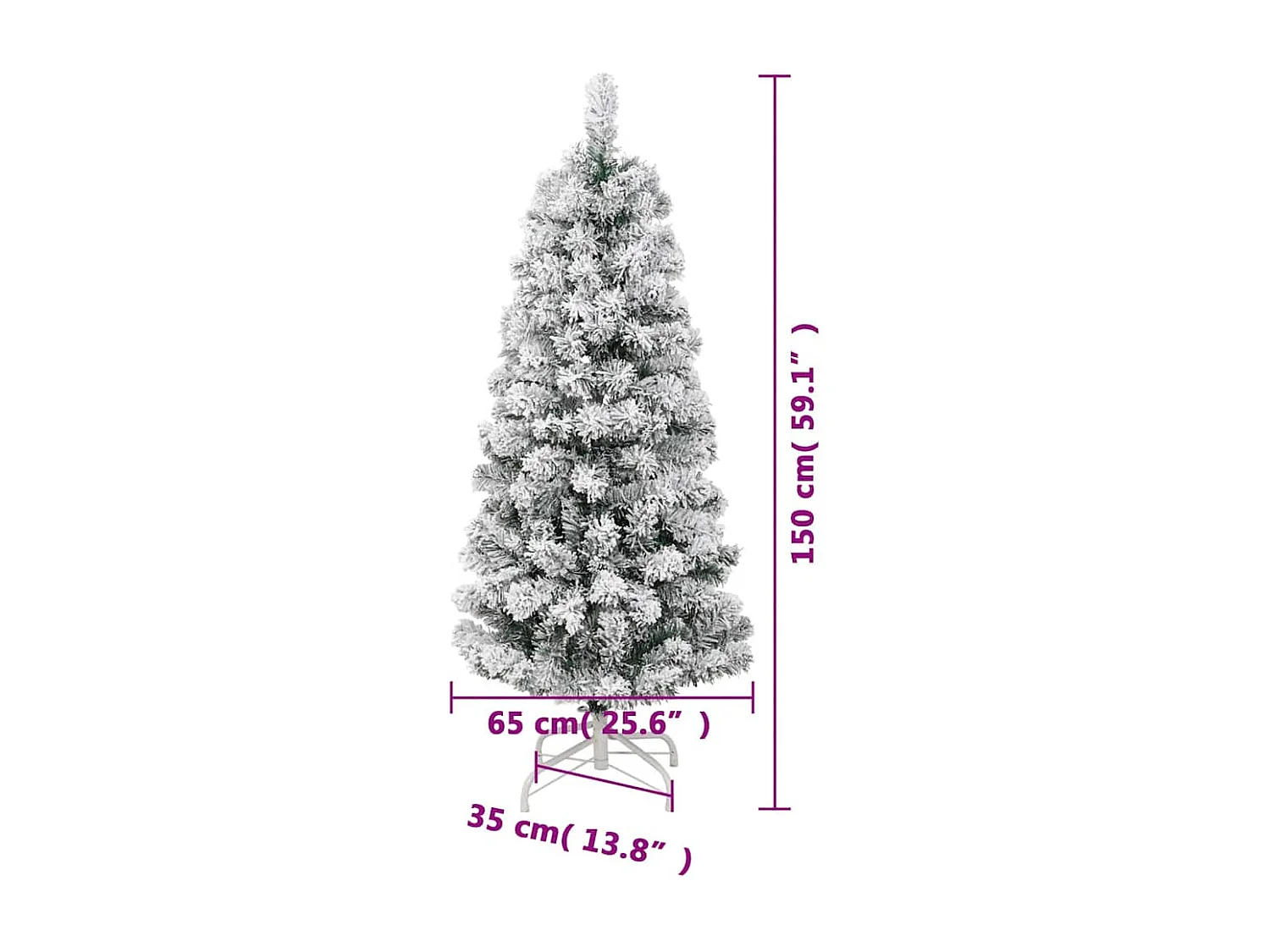Sapin de Noël artificiel à charnières avec neige floquée 150 cm