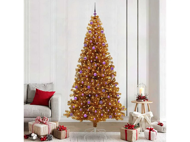 Weihnachtsbaum mit 300 LEDs mit Ständer Gold 240 cm PET