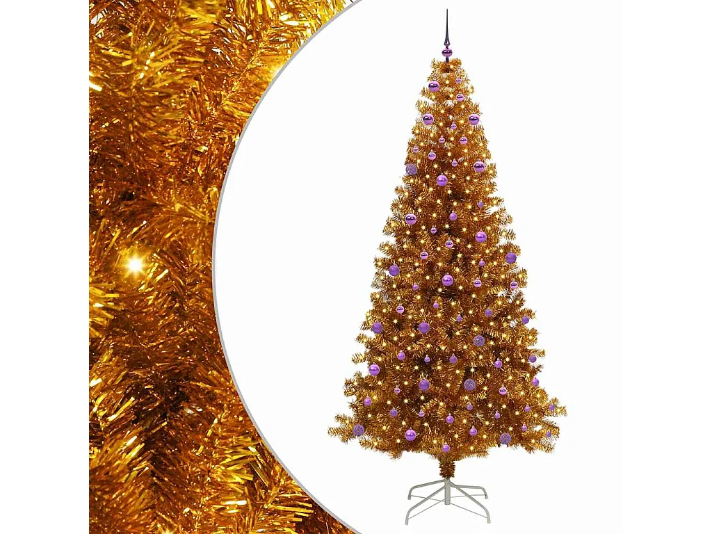Weihnachtsbaum mit 300 LEDs mit Ständer Gold 240 cm PET