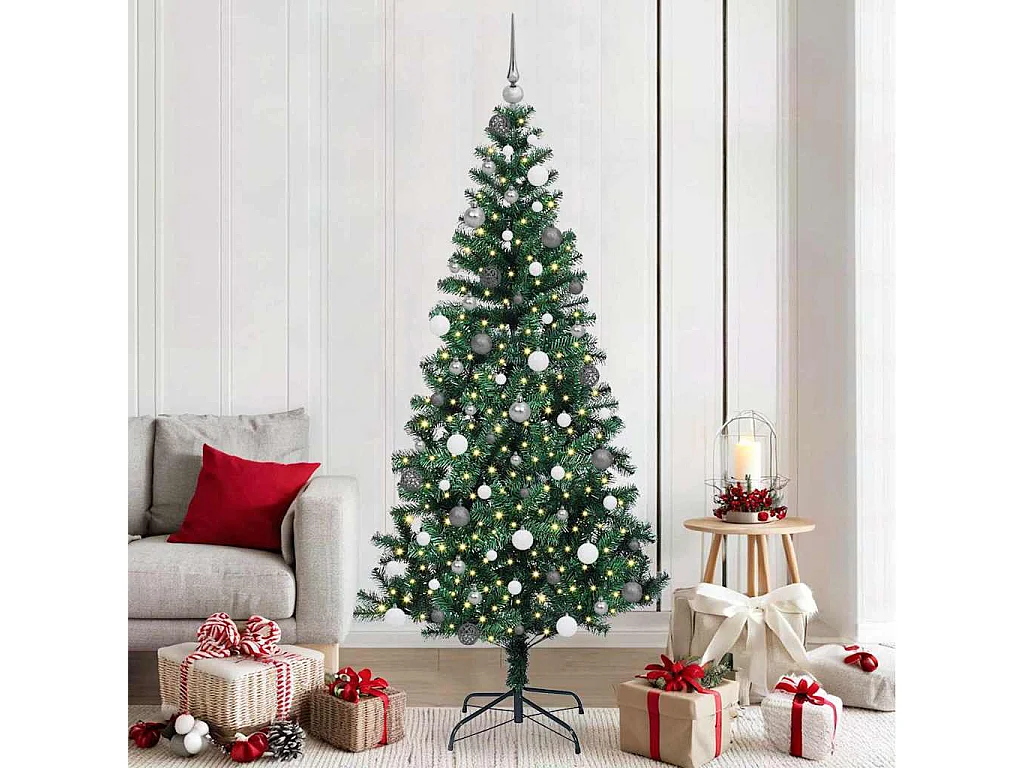 Albero di Natale artificiale preilluminato verde 210 cm PVC e metallo