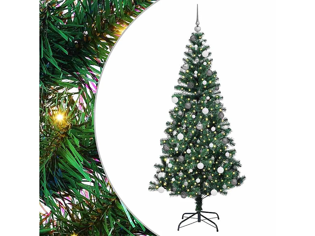 Albero di Natale artificiale preilluminato verde 210 cm PVC e metallo