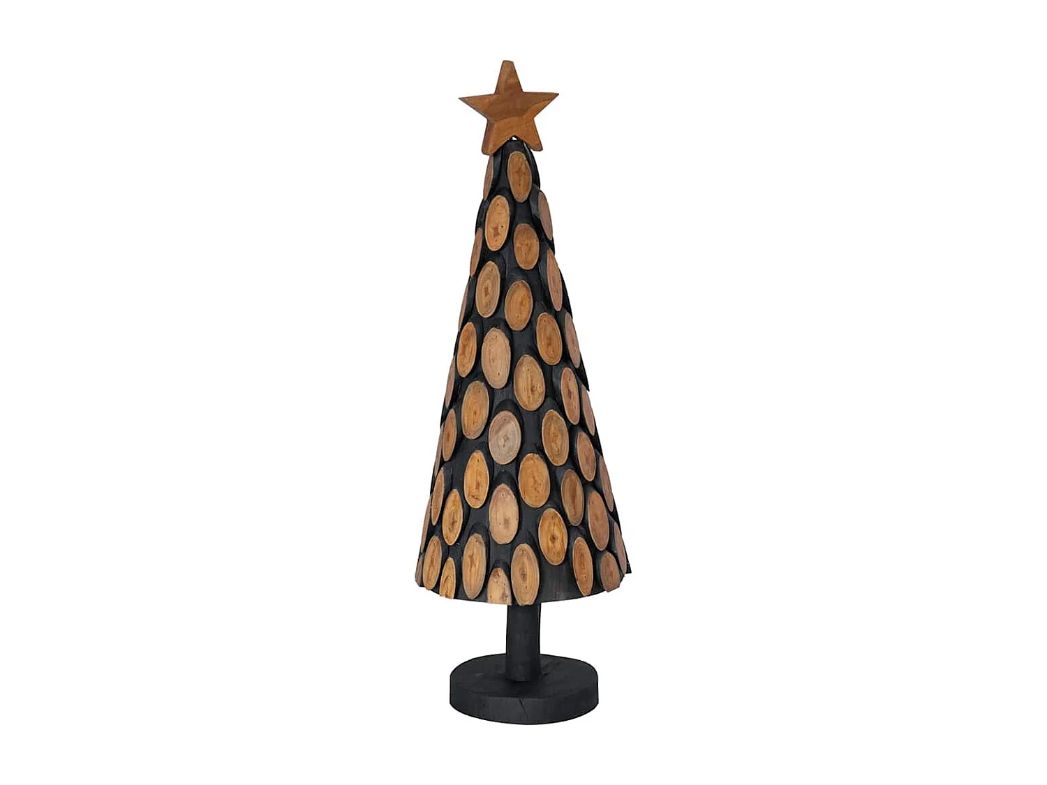 Albero di Natale con supporto marrone 90 cm in legno massello di teak