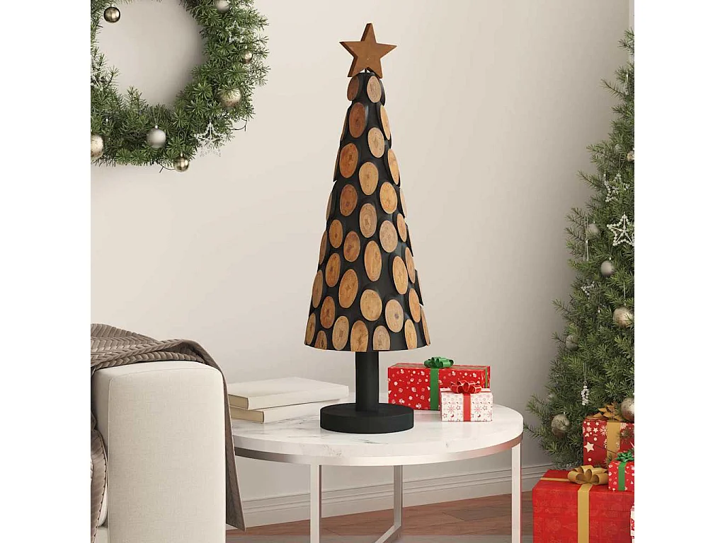 Albero di Natale con supporto marrone 90 cm in legno massello di teak