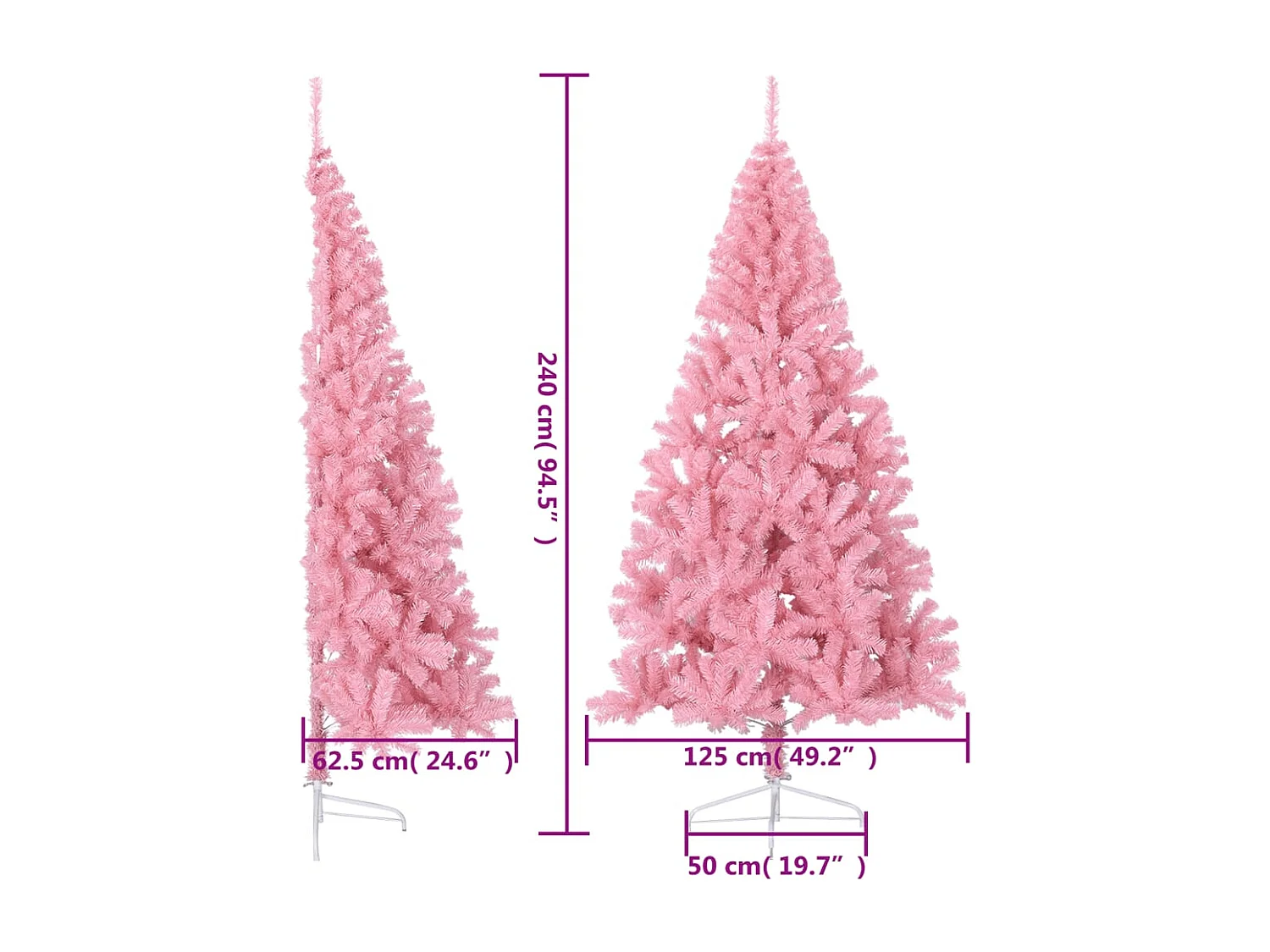 Halve kunstkerstboom met standaard roze 240cm PVC