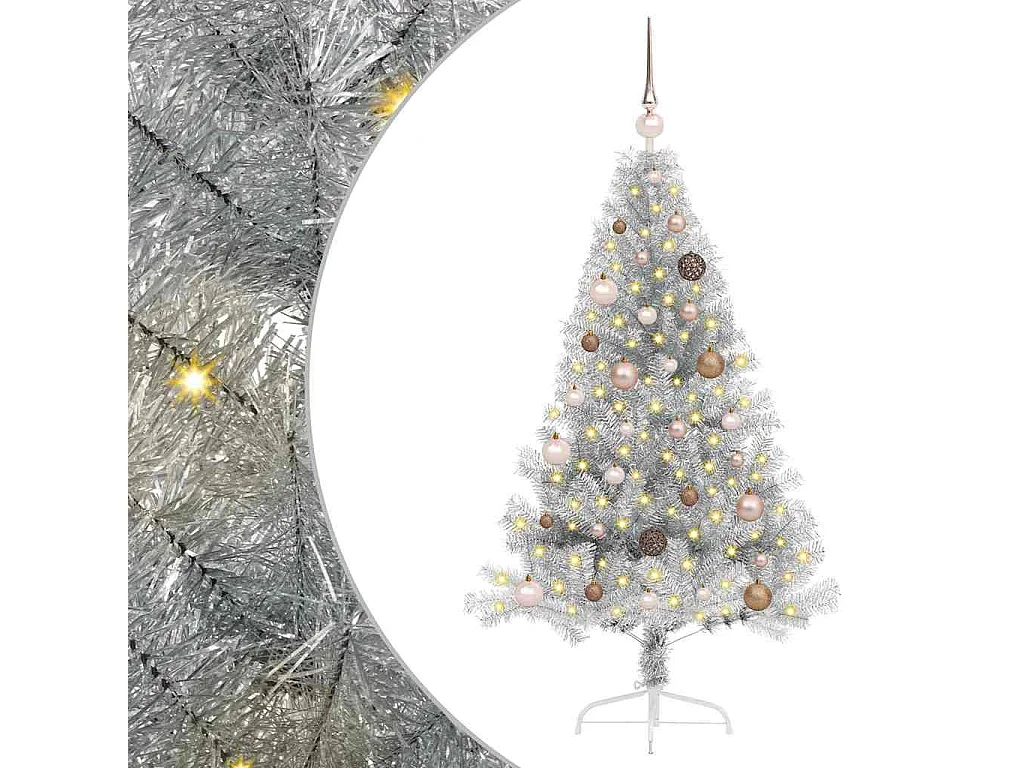 Sapin de Noël artificiel pré-éclairé Argent 150 cm PET
