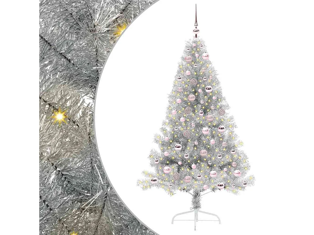 Voorverlichte kunstkerstboom zilver 180cm PET