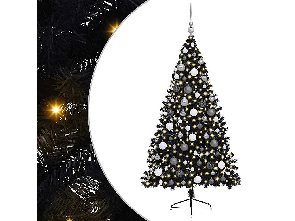 Sapin de Noël artificiel pré-éclairé Noir 180 cm PVC