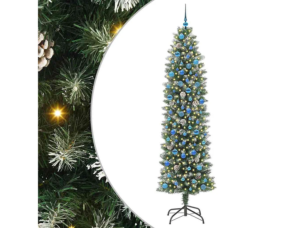 Schlanker künstlicher Weihnachtsbaum mit 300 LEDs Grün und Weiß 240 cm