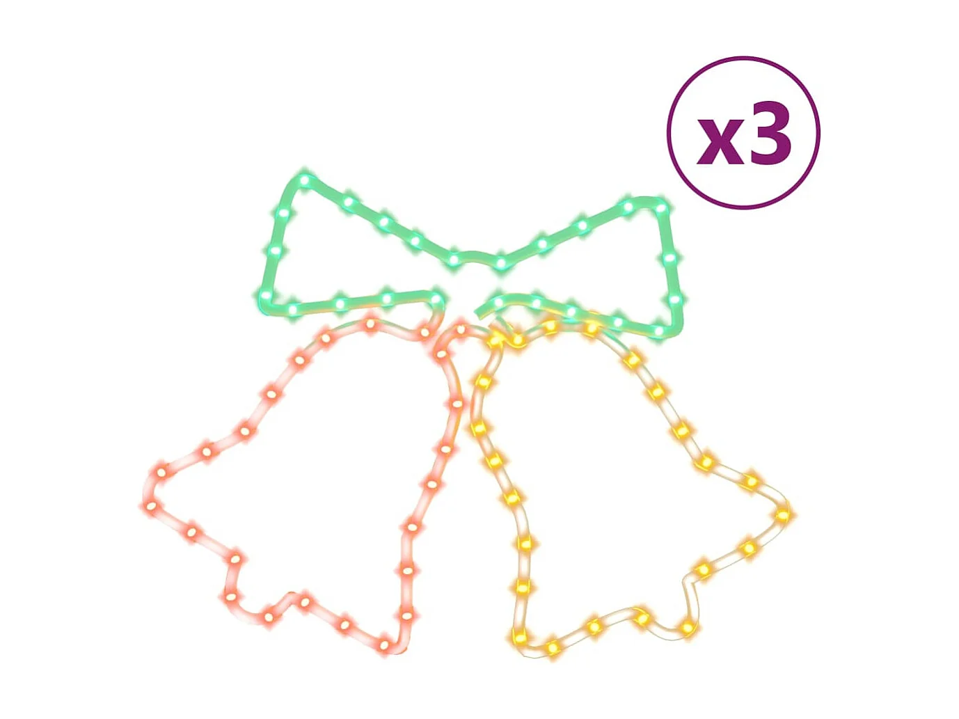 Kerstbelfiguren met 72 LED's 3 stuks 50x56 cm