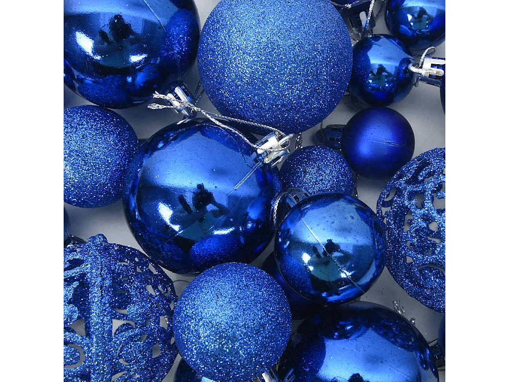 Ensemble de boules de Noël 111 pièces bleu polystyrène