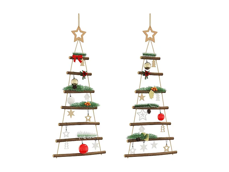 Sapins de Noël suspendus avec étoiles supérieures 2 pièces 42x90 cm Branche naturelle