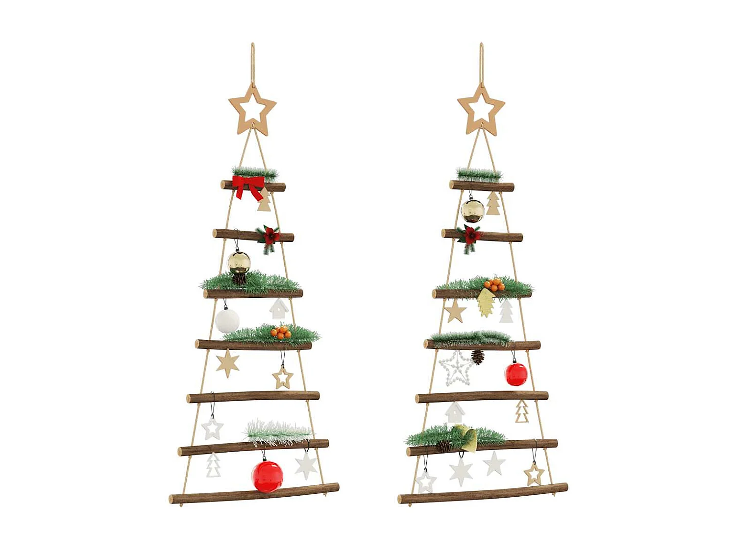 Sapins de Noël suspendus avec étoiles supérieures 2 pièces 42x90 cm Branche naturelle