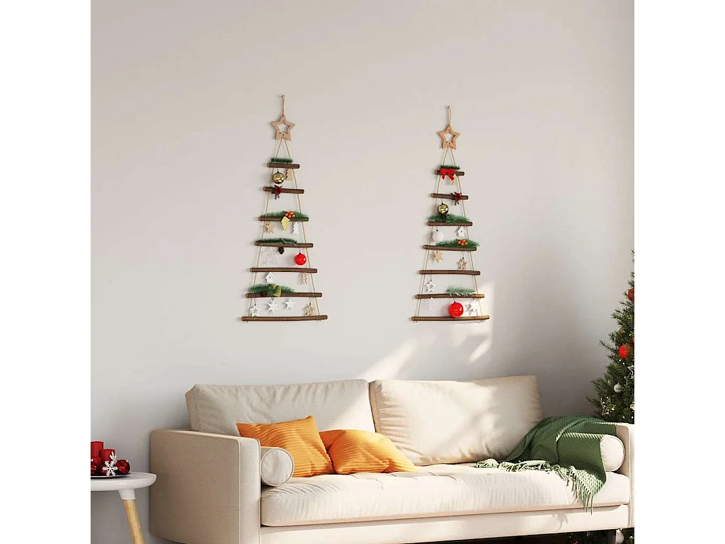Sapins de Noël suspendus avec étoiles supérieures 2 pièces 42x90 cm Branche naturelle