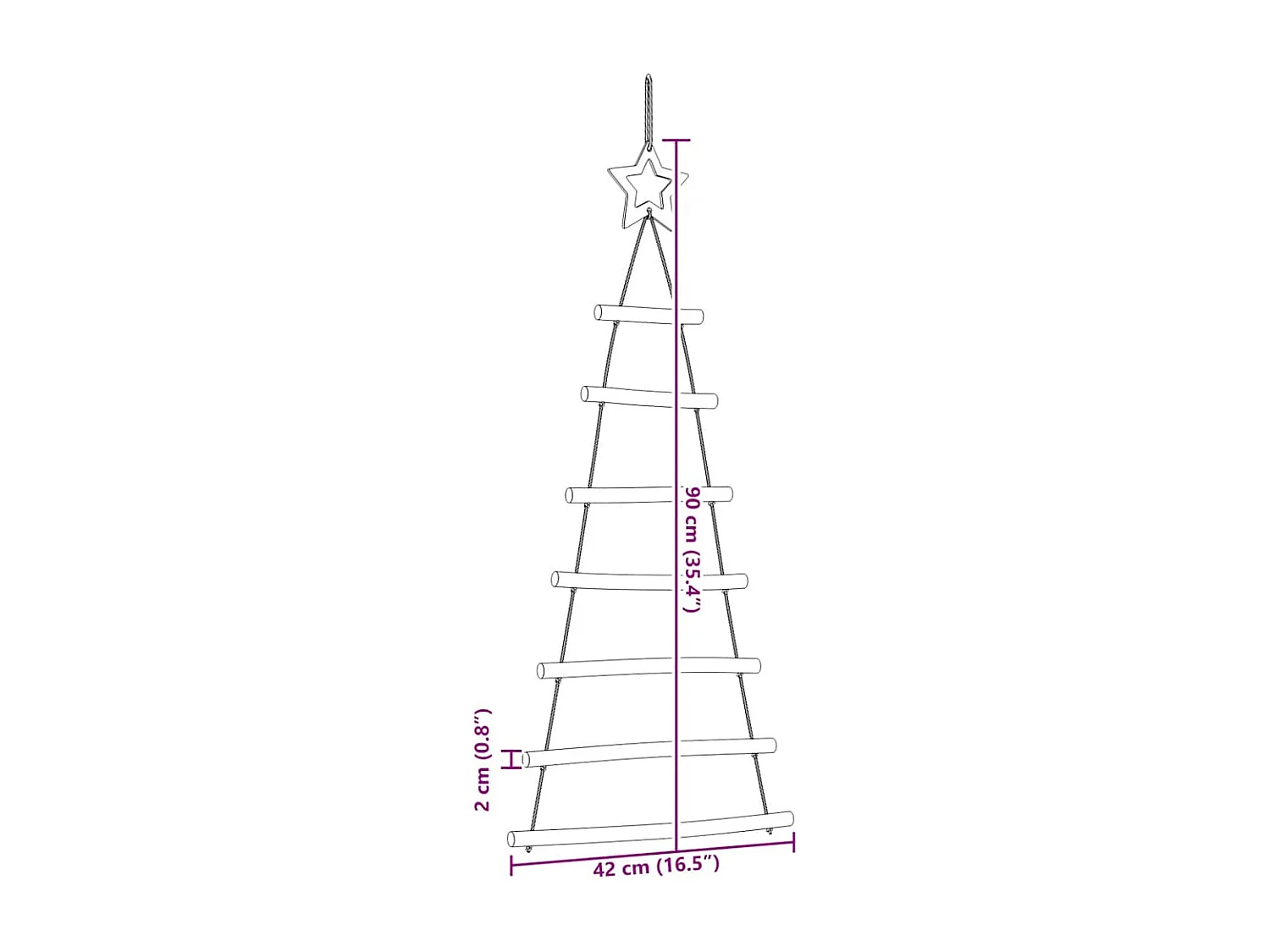 Sapins de Noël suspendus avec étoiles supérieures 2 pièces 42x90 cm Branche naturelle