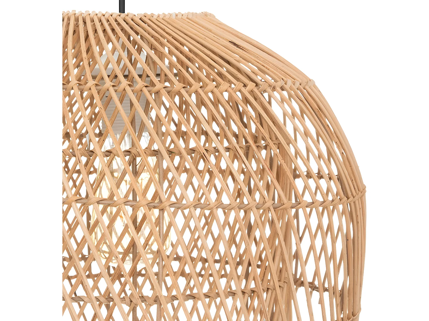 Lampe suspendue, Suspension luminaire en bois de rotin coloris beige et métal noir