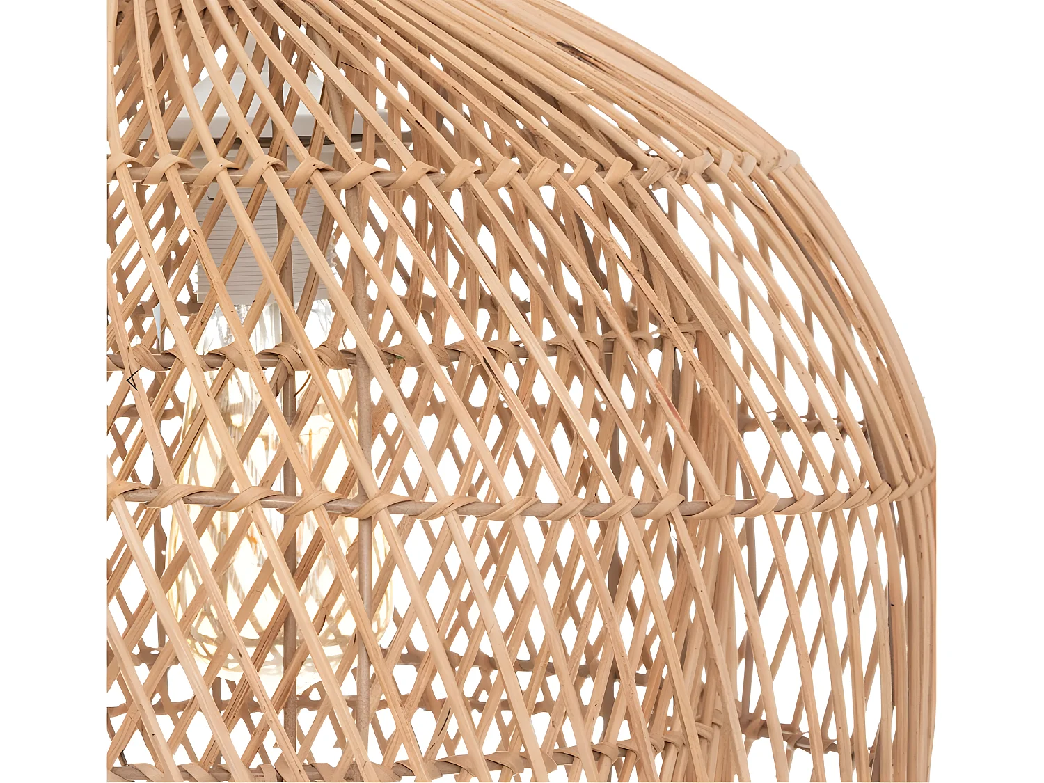 Lampe suspendue, Suspension luminaire en bois de rotin coloris beige et métal noir