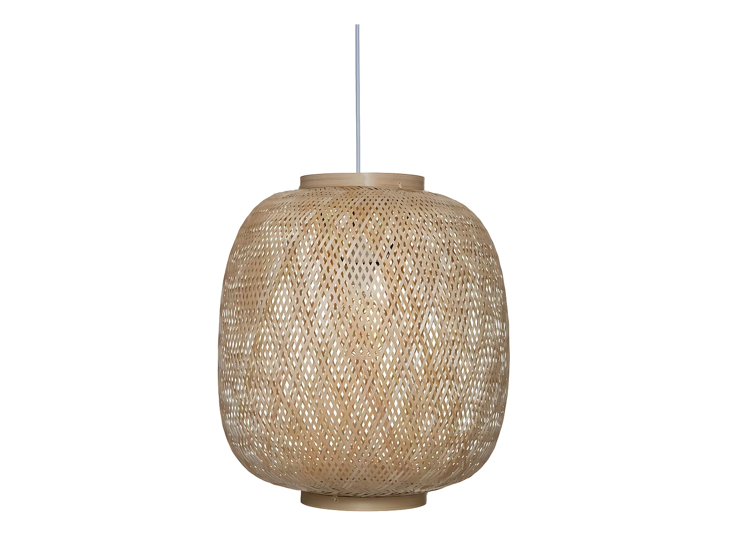 Suspension luminaire en bambou et fer coloris naturel / blanc - diamètre 43 x hauteur 48 cm
