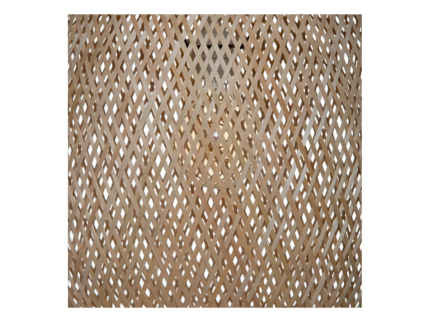 Suspension luminaire en bambou et fer coloris naturel / blanc - diamètre 43 x hauteur 48 cm