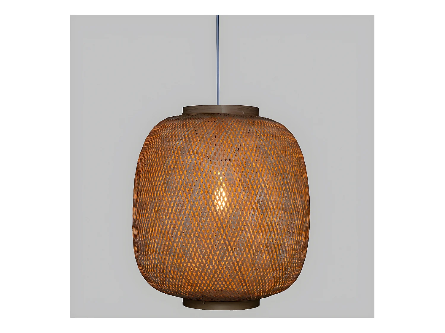 Suspension luminaire en bambou et fer coloris naturel / blanc - diamètre 43 x hauteur 48 cm