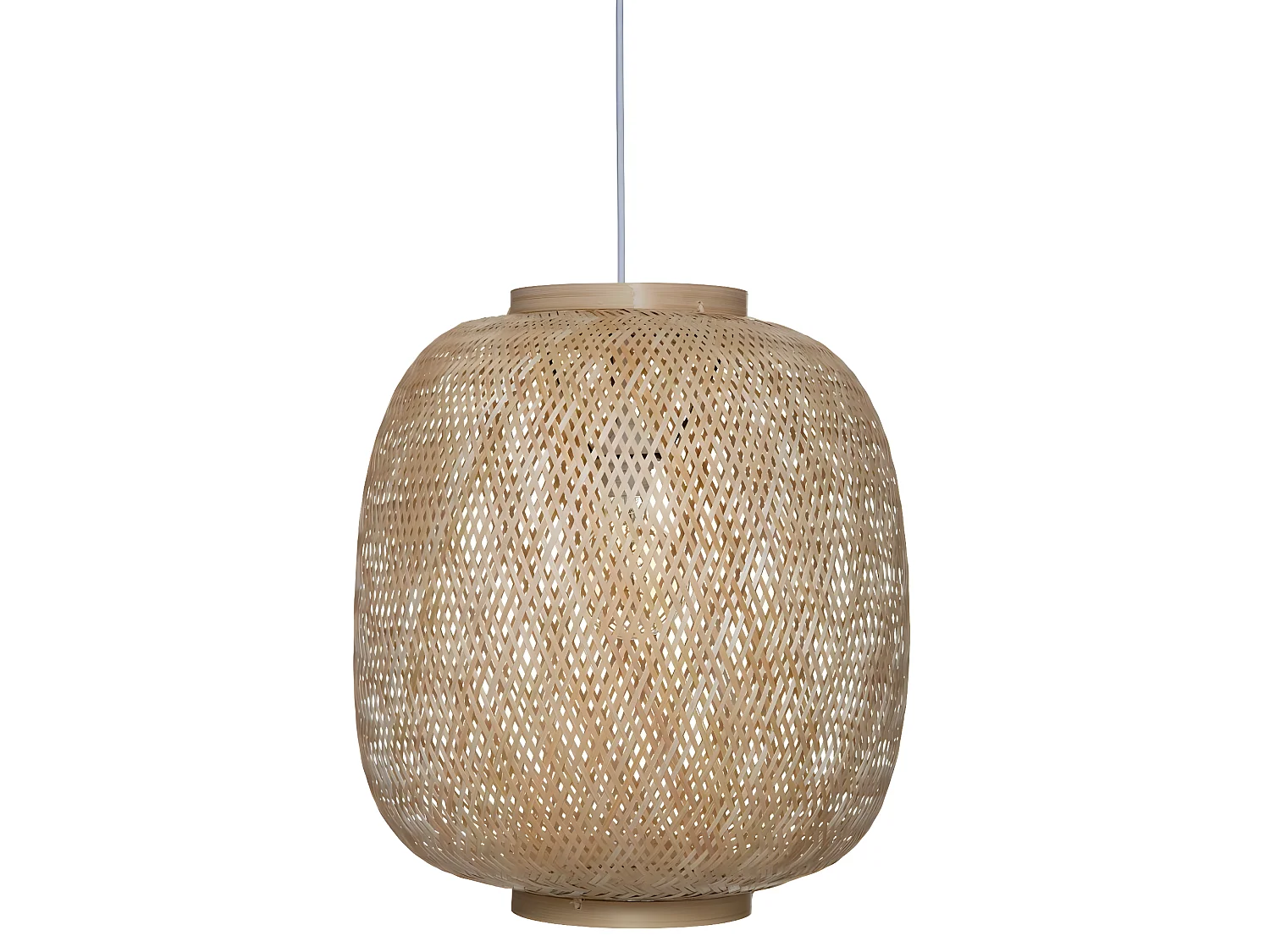 Suspension luminaire en bambou et fer coloris naturel / blanc - diamètre 43 x hauteur 48 cm