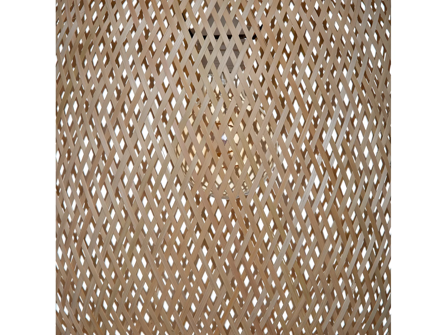 Suspension luminaire en bambou et fer coloris naturel / blanc - diamètre 43 x hauteur 48 cm