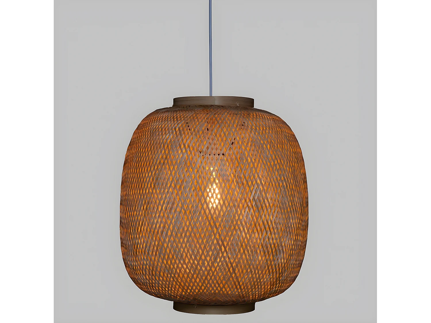 Suspension luminaire en bambou et fer coloris naturel / blanc - diamètre 43 x hauteur 48 cm