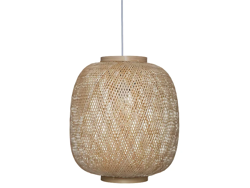 Suspension luminaire en bambou et fer coloris naturel / blanc - diamètre 43 x hauteur 48 cm