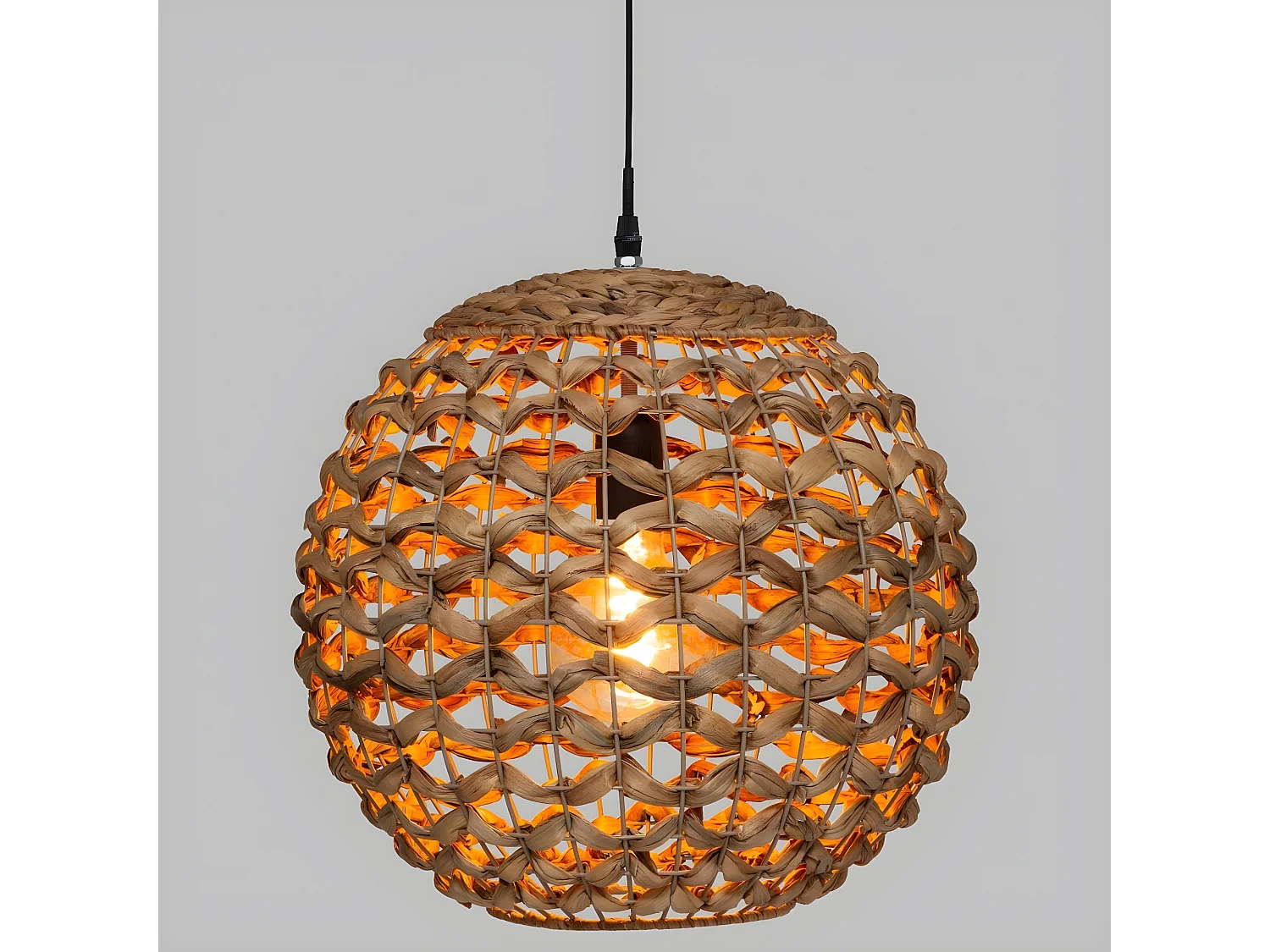 Lampe suspension en jacinthe coloris naturel - diamètre 38 x hauteur 36 cm