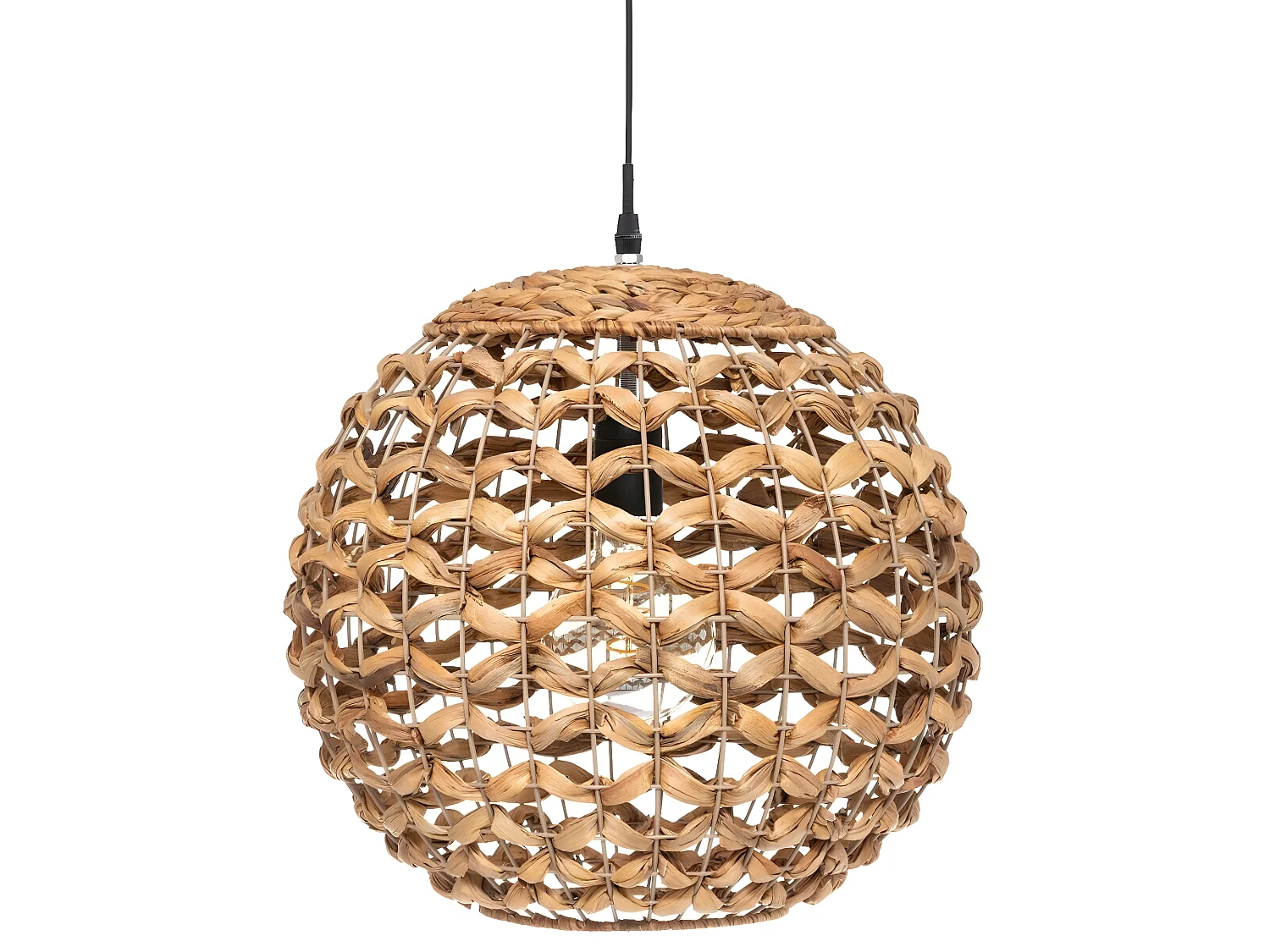 Lampe suspension en jacinthe coloris naturel - diamètre 38 x hauteur 36 cm