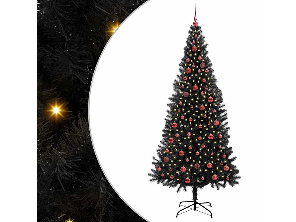 Weihnachtsbaum mit 300 LEDs mit Ständer Schwarz 210 cm PVC