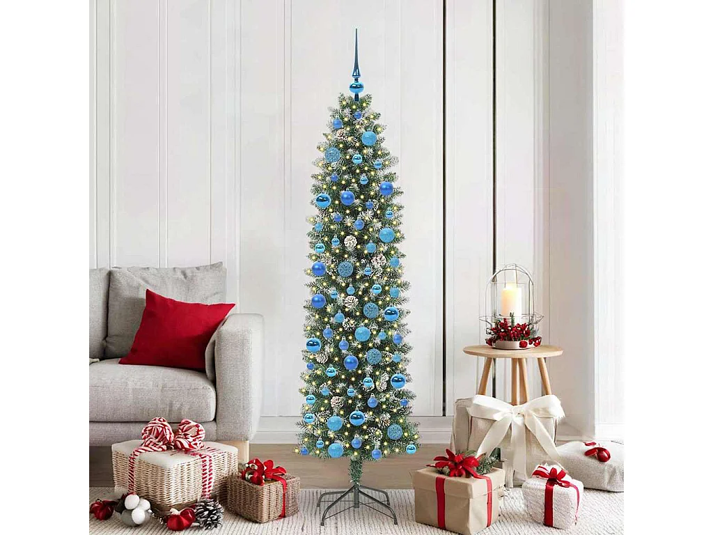 Arbre de Noël artificiel slim avec 300 LED Vert et blanc 180 cm