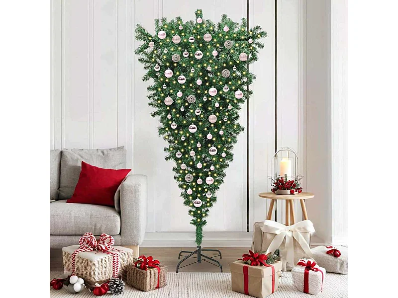 Arbre de Noël artificiel pré-éclairé à l'envers avec ensemble de boules