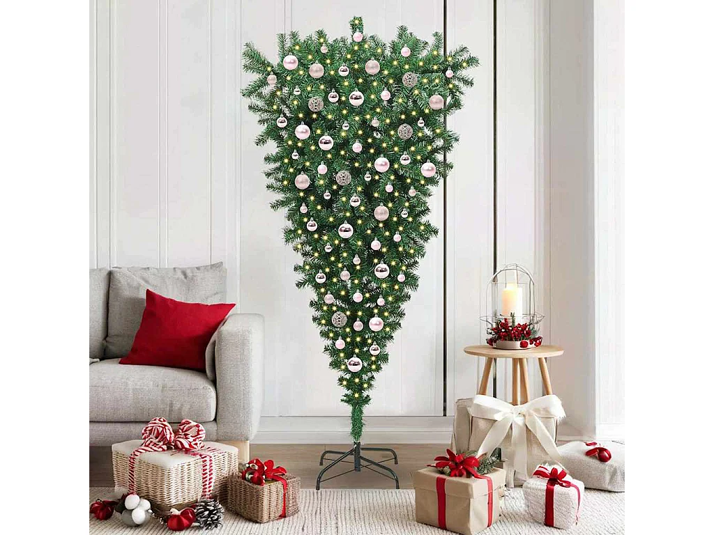Arbre de Noël artificiel pré-éclairé à l'envers avec ensemble de boules