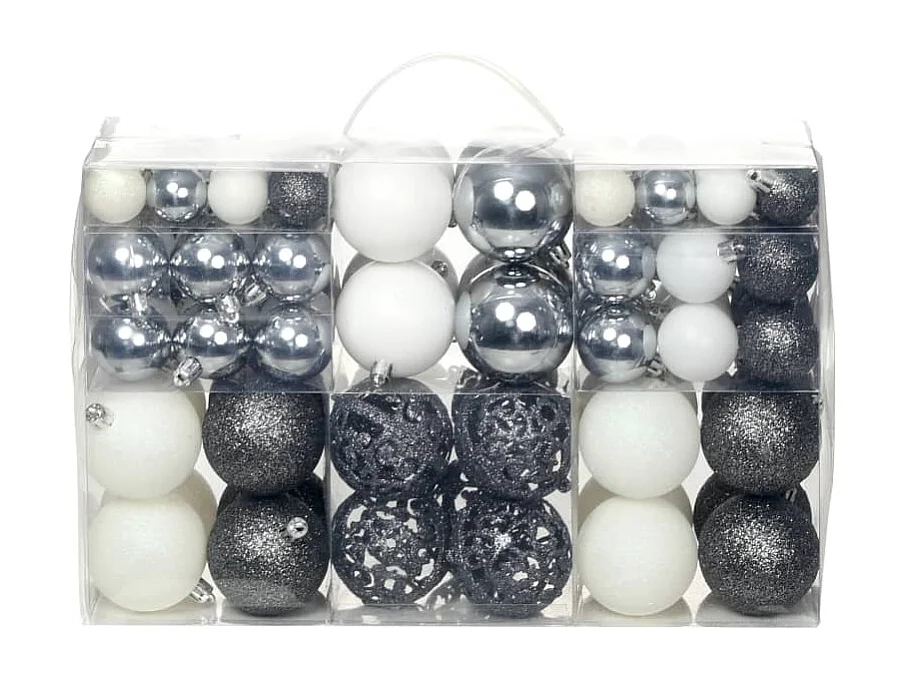 Ensemble de boules de Noël 100 pcs 3/4/6 cm Blanc/Gris