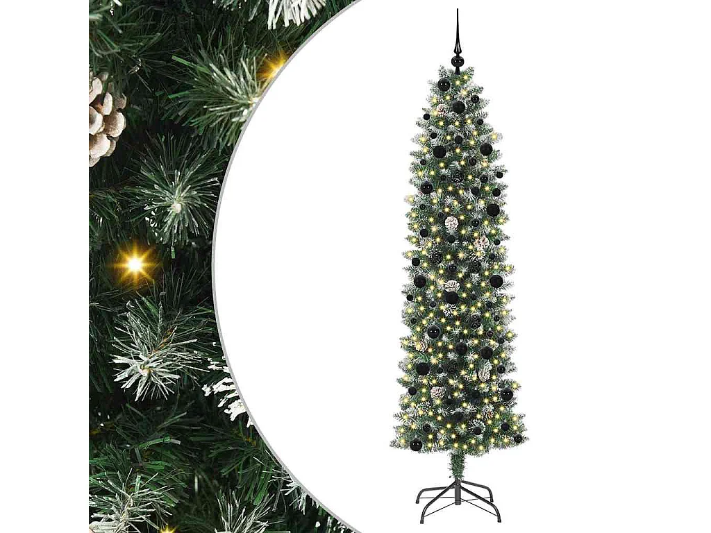 Albero di Natale artificiale sottile con 300 LED Verde e bianco 240 cm