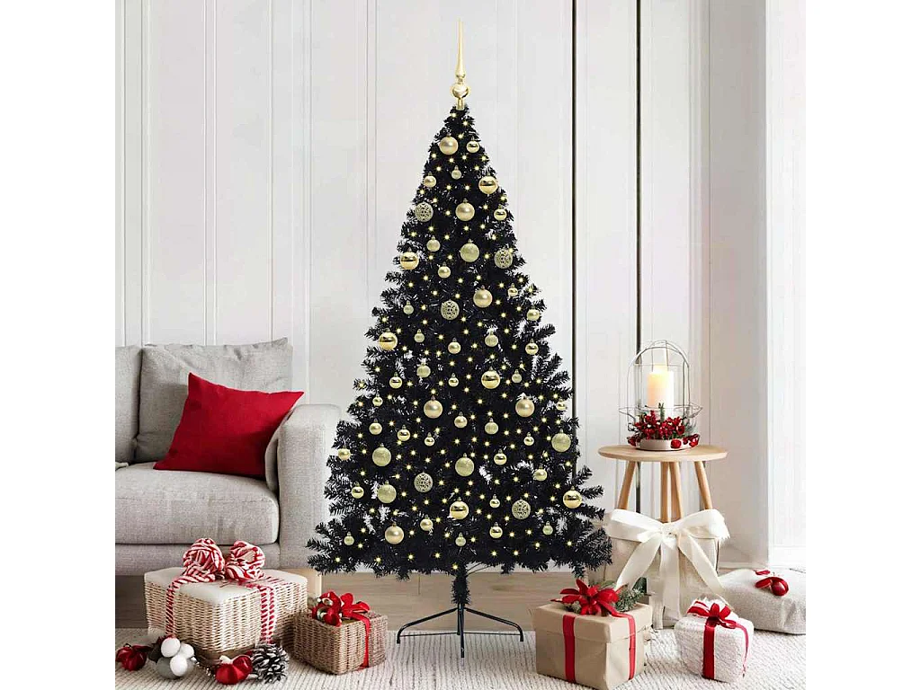Sapin de Noël artificiel pré-éclairé Noir 180 cm PVC
