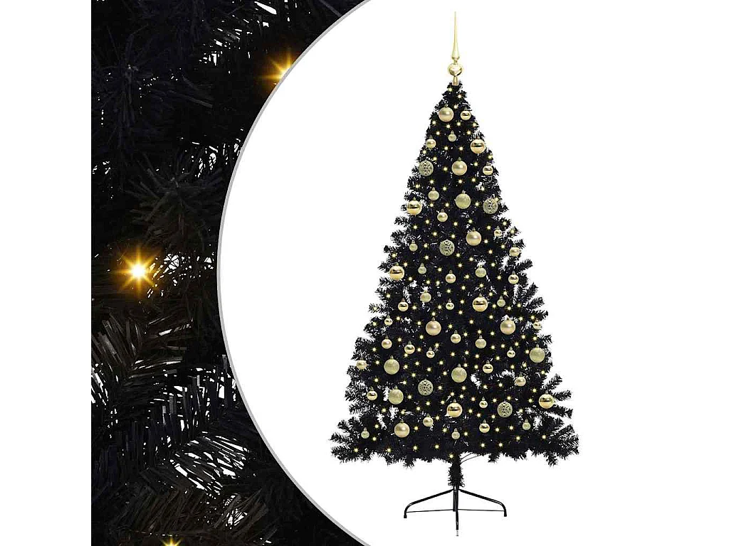 Sapin de Noël artificiel pré-éclairé Noir 180 cm PVC
