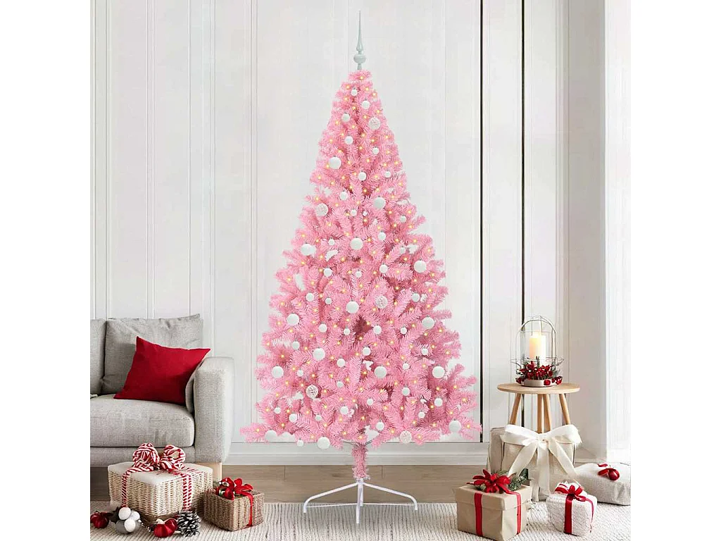 Sapin de Noël artificiel pré-éclairé Rose 240 cm PVC